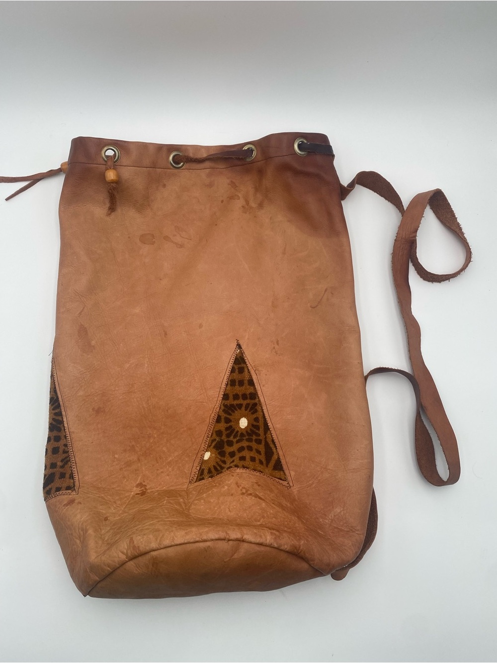 Vintage Style Brown Leather Drawstring Cosmetic Bag